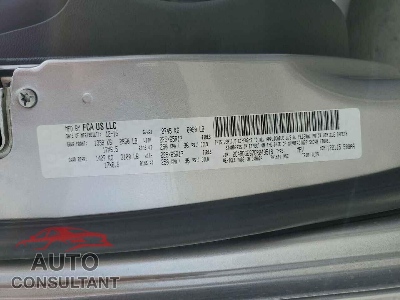 DODGE CARAVAN 2016 - 2C4RDGEG7GR249518