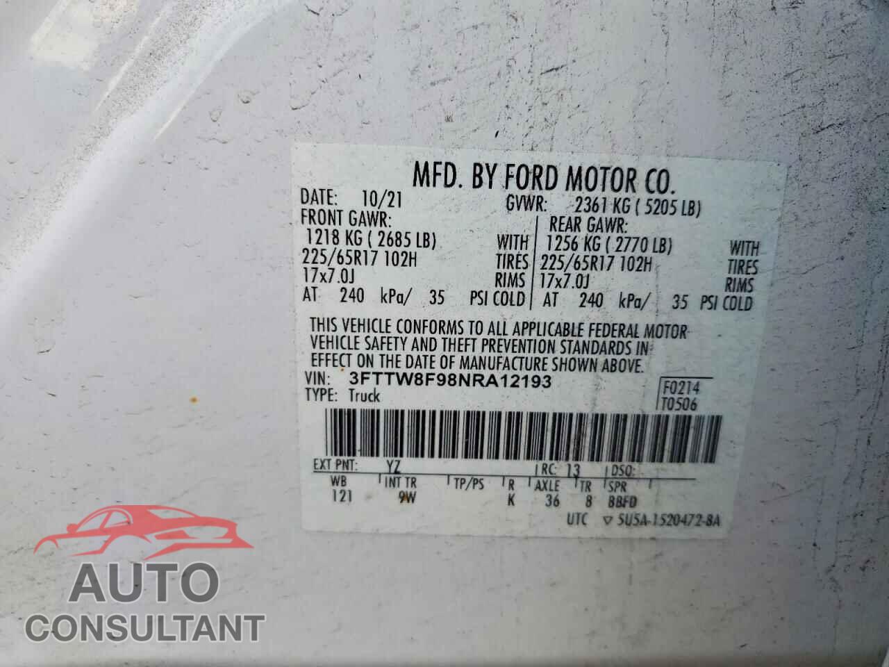 FORD MAVERICK 2022 - 3FTTW8F98NRA12193