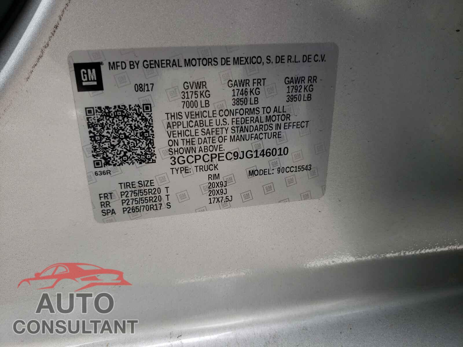 CHEVROLET SILVERADO 2018 - 3GCPCPEC9JG146010