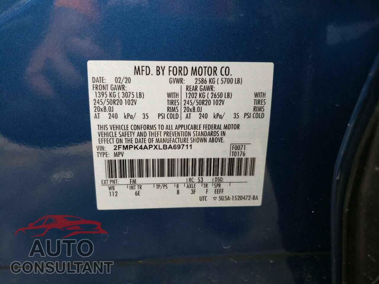 FORD EDGE 2020 - 2FMPK4APXLBA69711