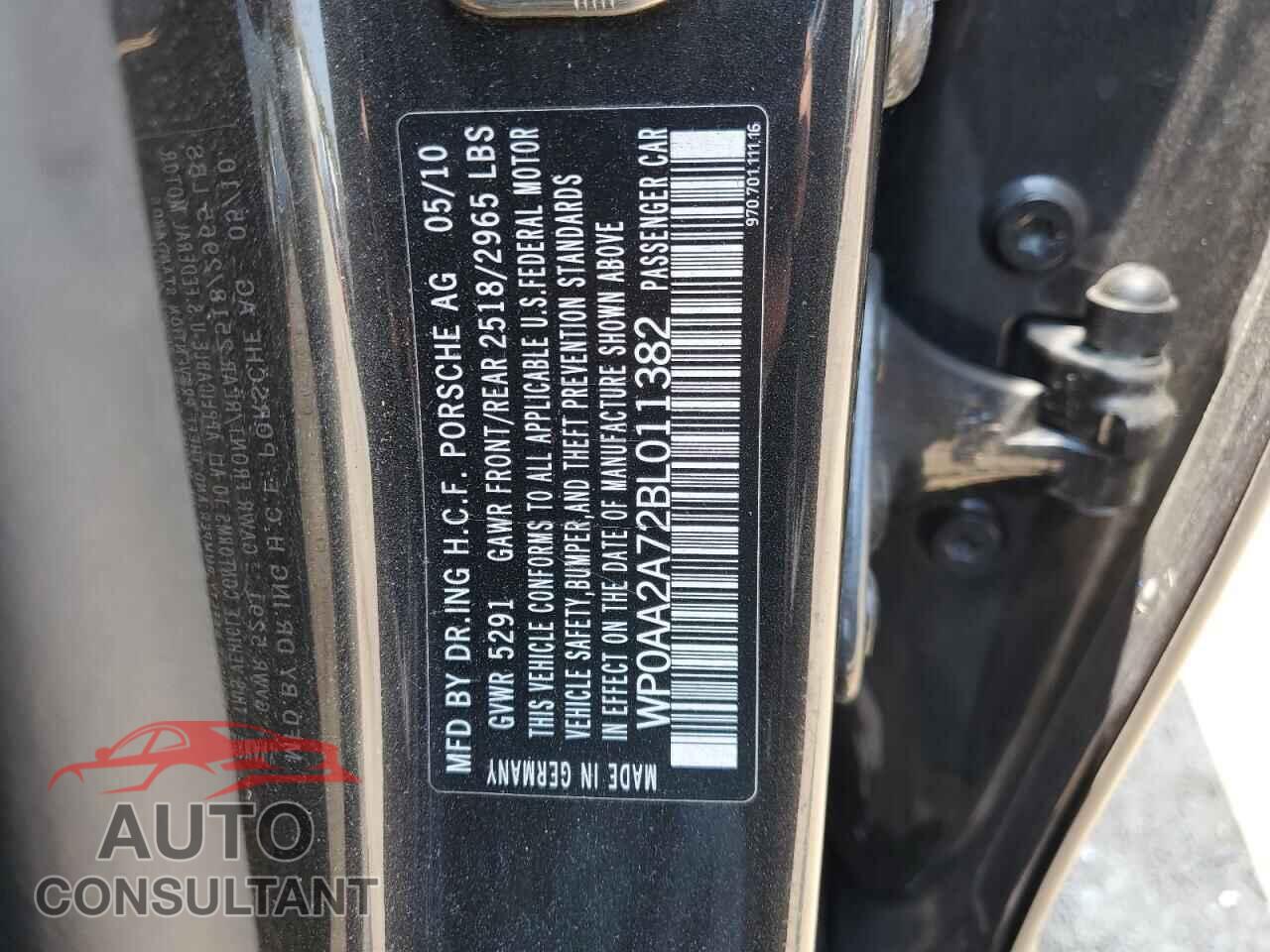 PORSCHE PANAMERA 2011 - WP0AA2A72BL011382