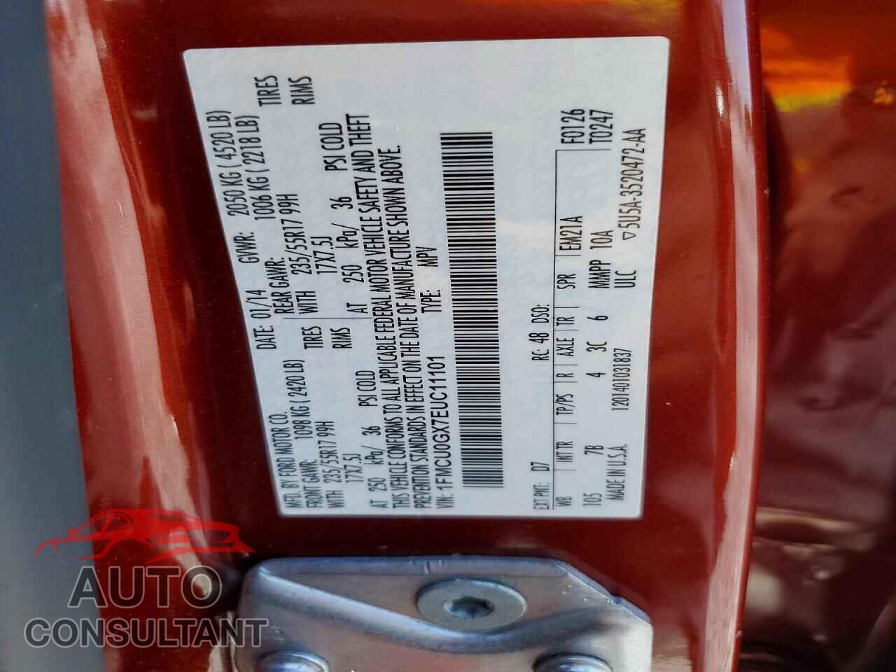 FORD ESCAPE 2014 - 1FMCU0GX7EUC11101