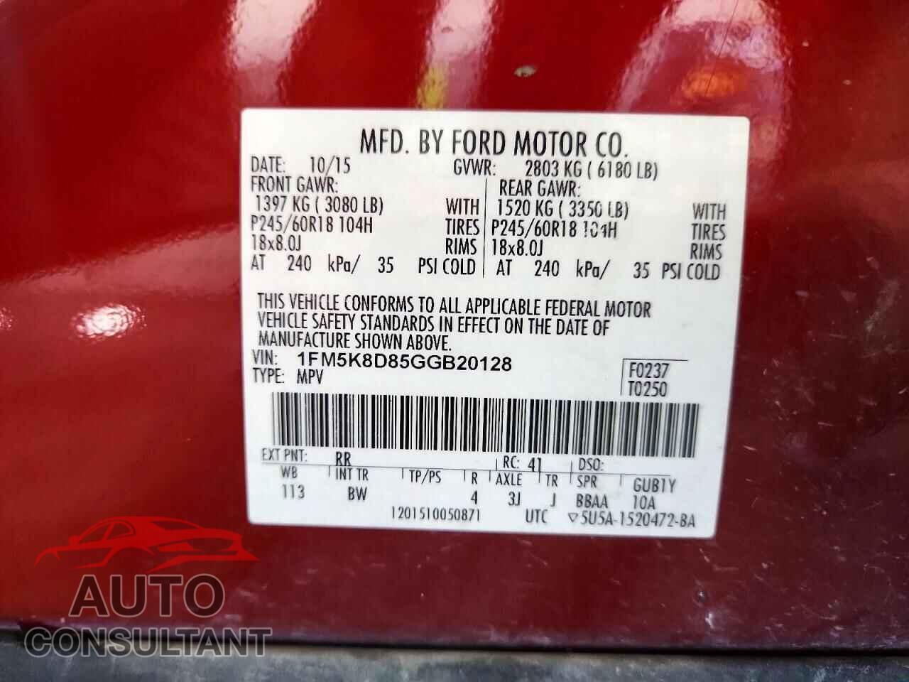FORD EXPLORER 2016 - 1FM5K8D85GGB20128