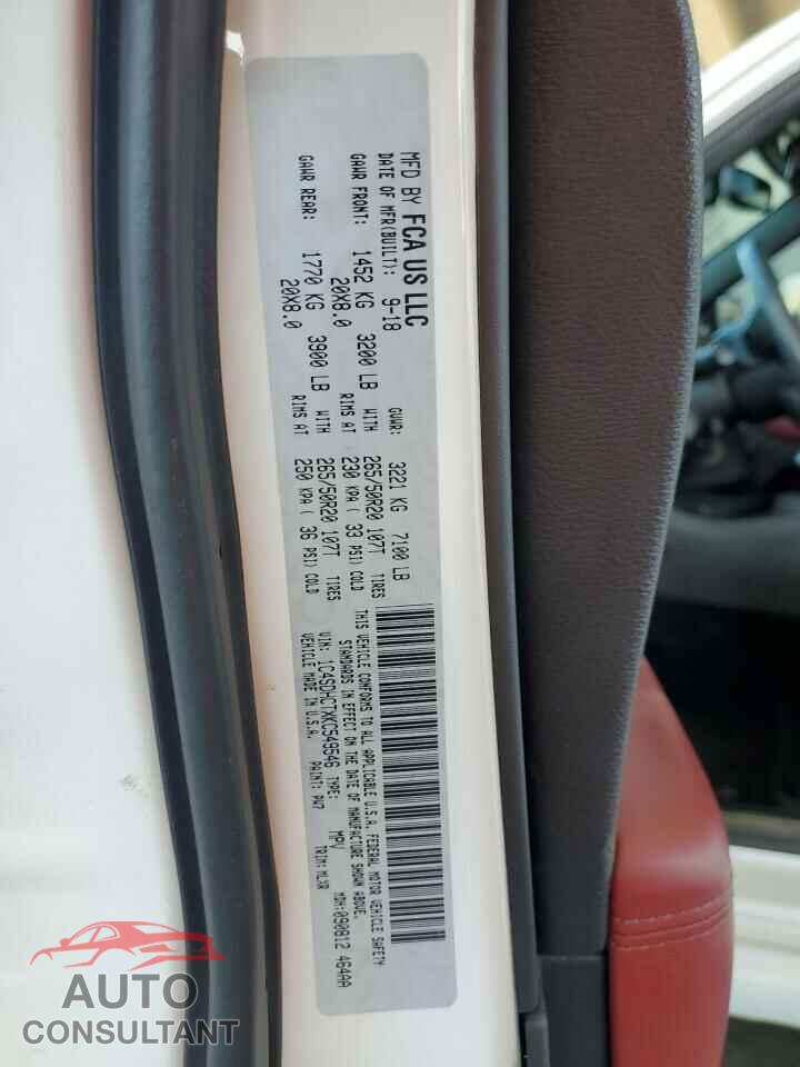 DODGE DURANGO 2019 - 1C4SDHCTXKC549546