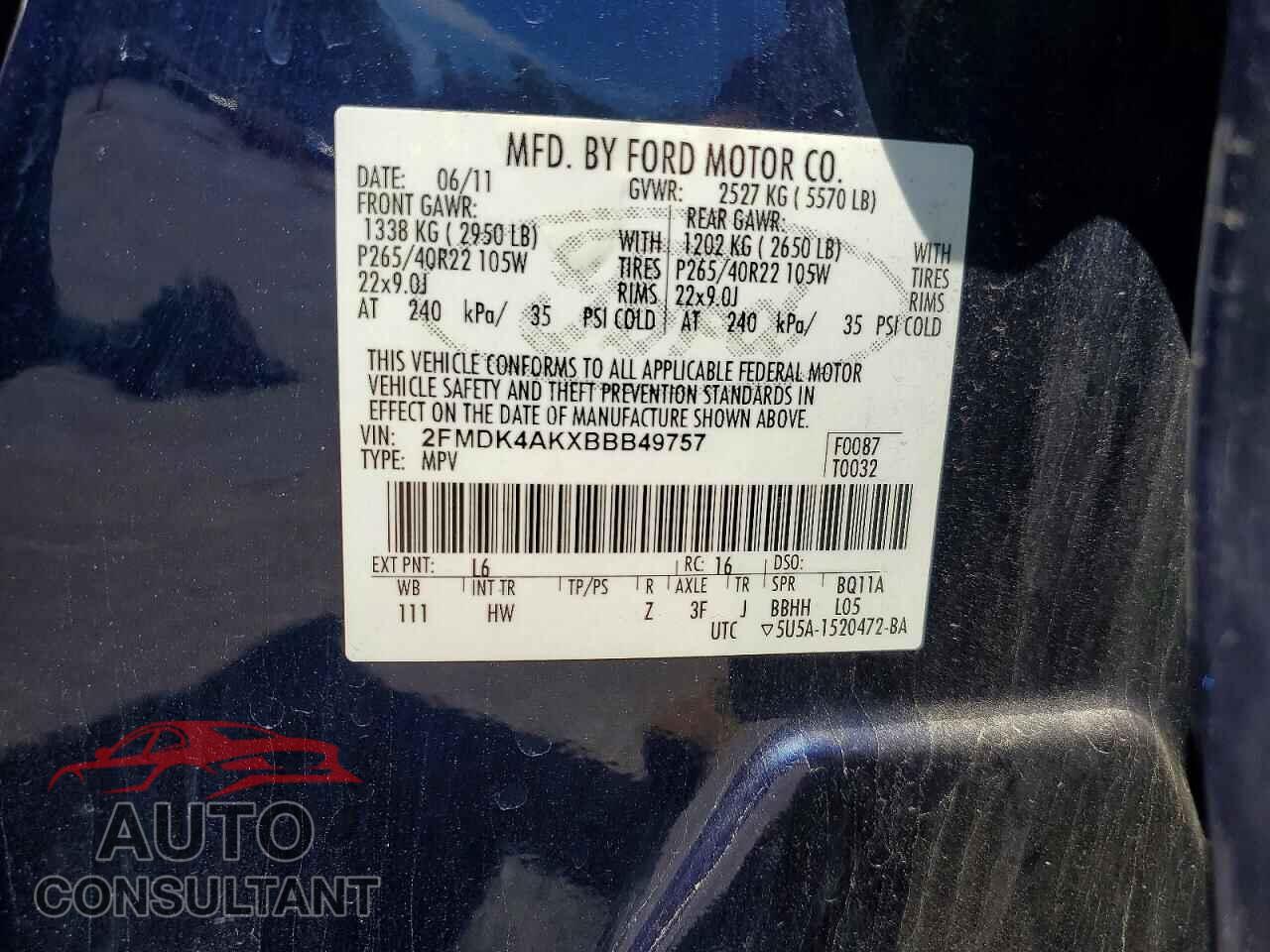 FORD EDGE 2011 - 2FMDK4AKXBBB49757