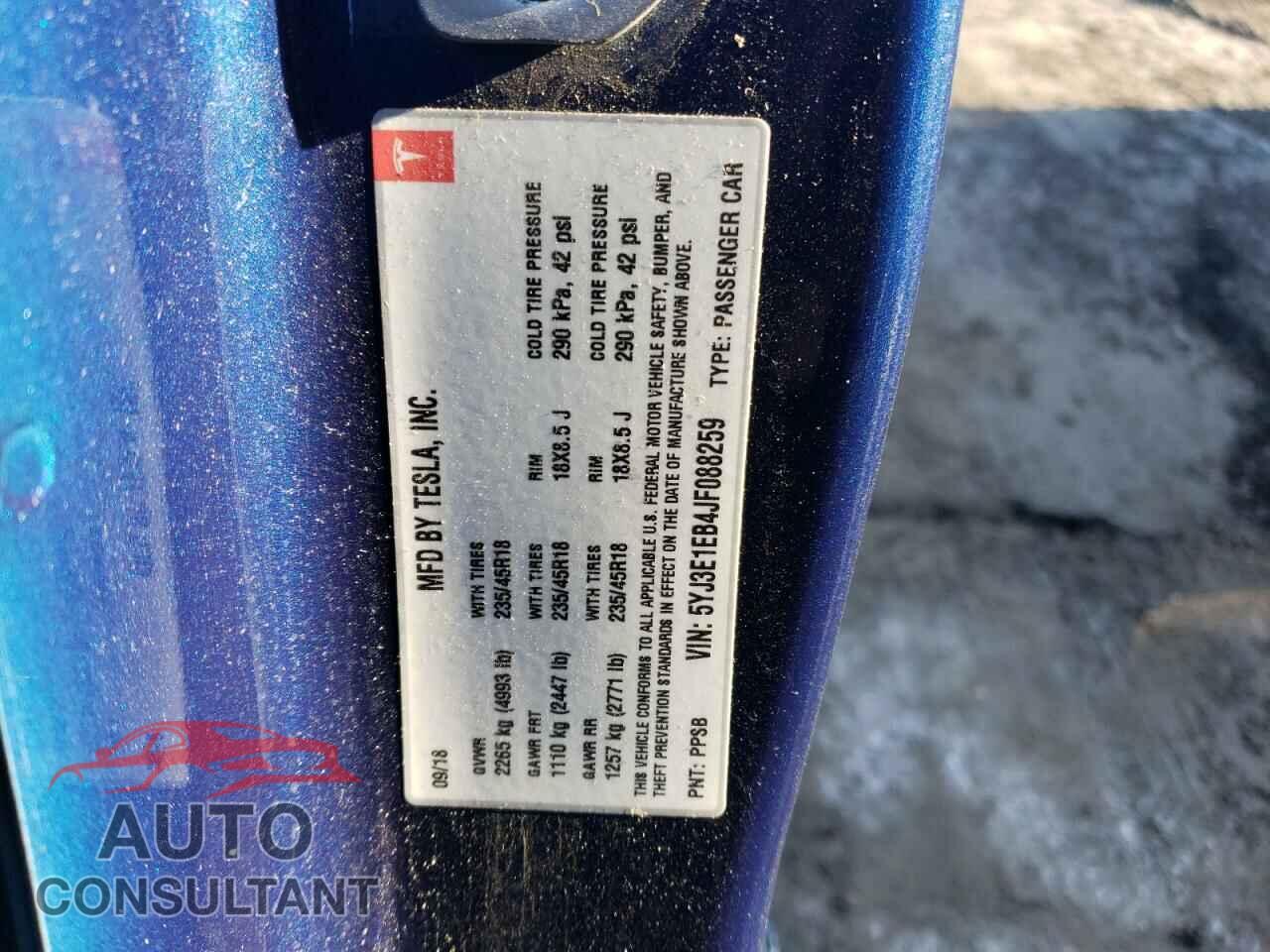 TESLA MODEL 3 2018 - 5YJ3E1EB4JF088259