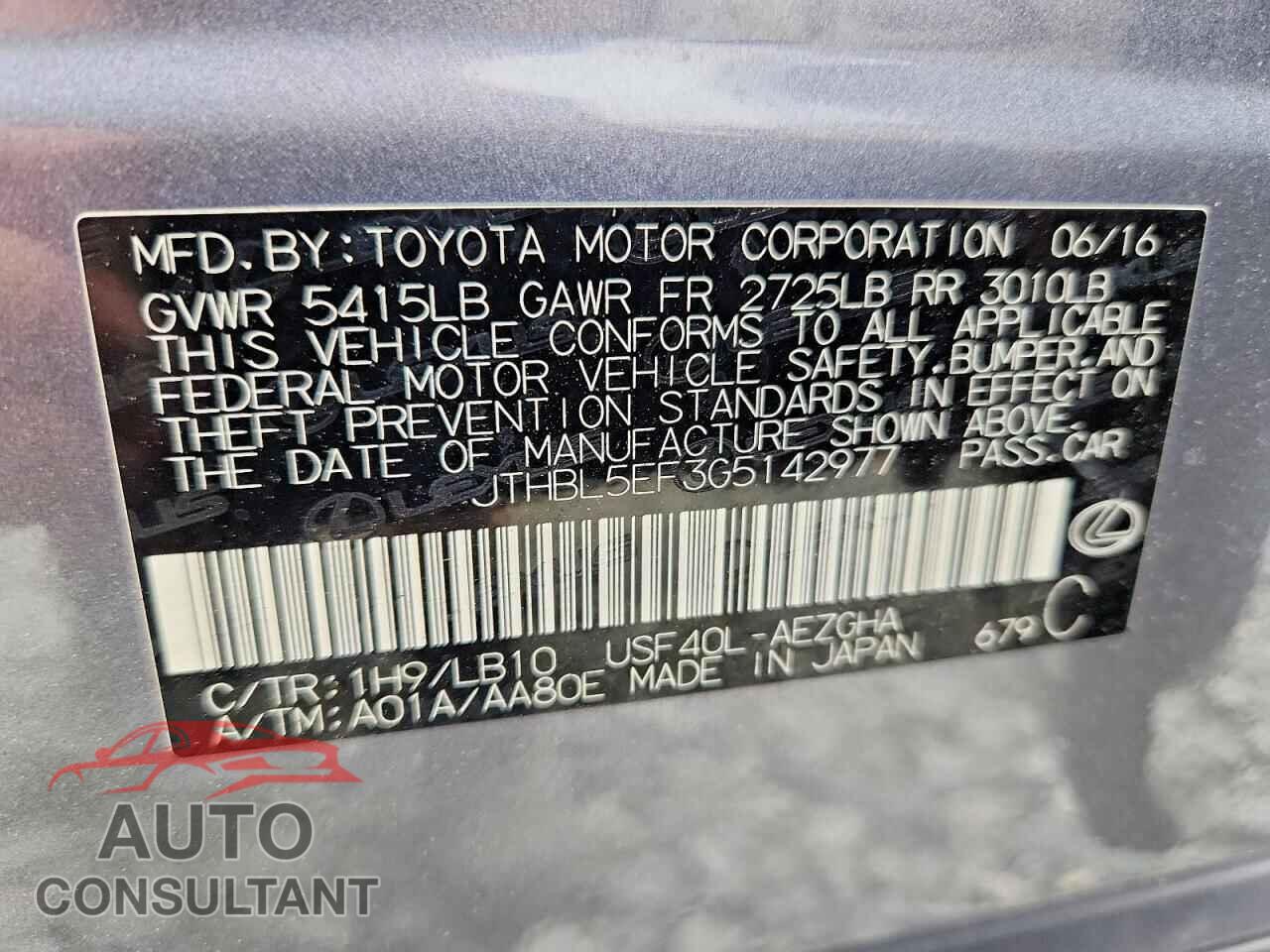 LEXUS LS460 2016 - JTHBL5EF3G5142977
