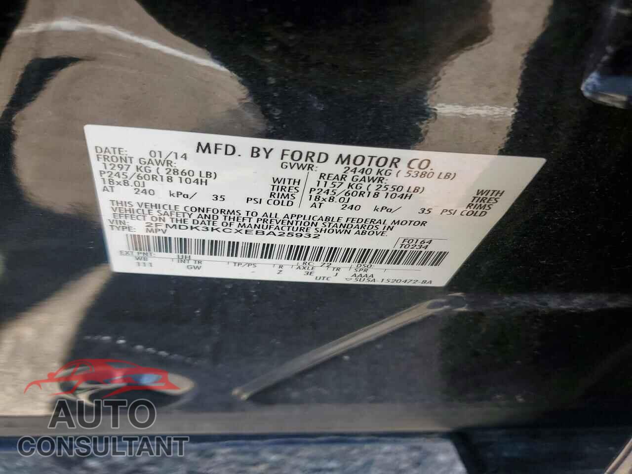 FORD EDGE 2014 - 2FMDK3KCXEBA25932