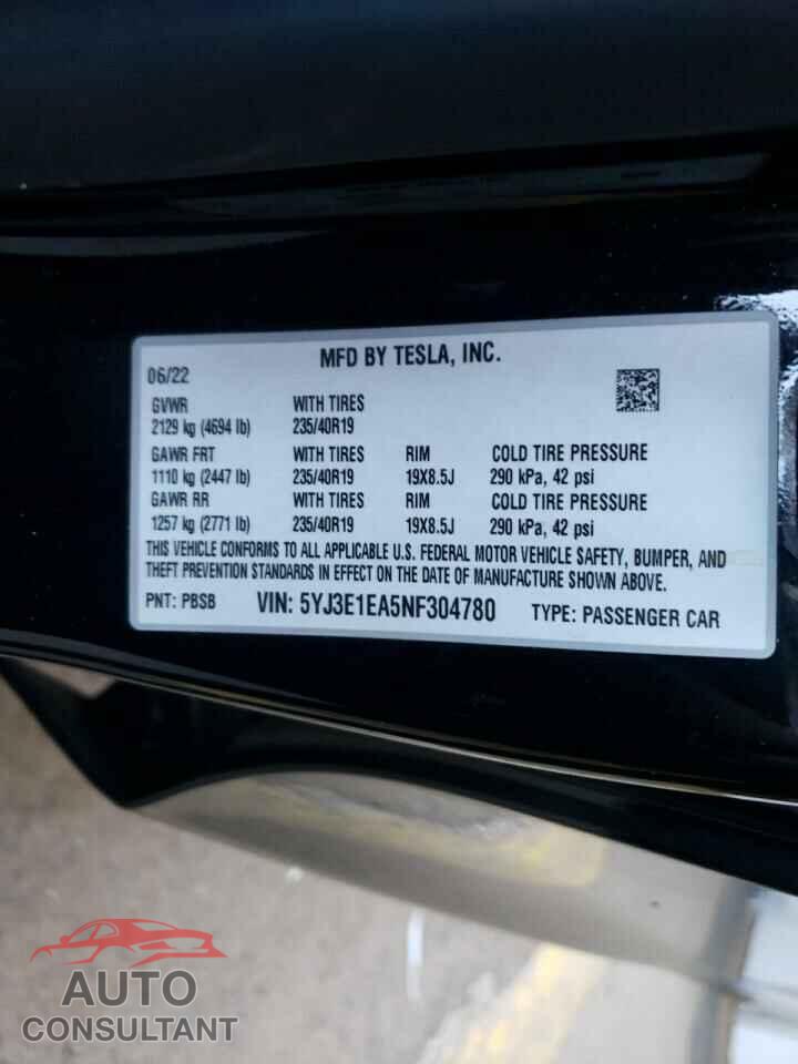 TESLA MODEL 3 2022 - 5YJ3E1EA5NF304780