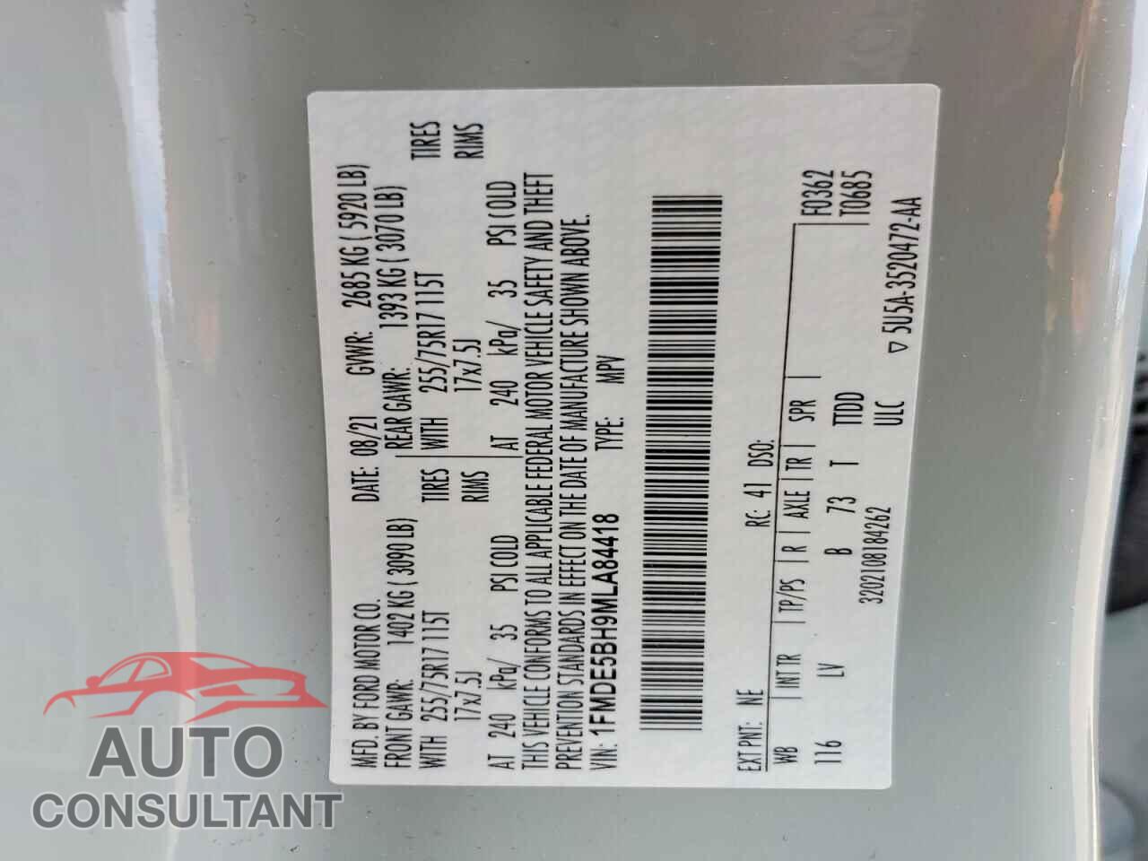 FORD BRONCO 2021 - 1FMDE5BH9MLA84418