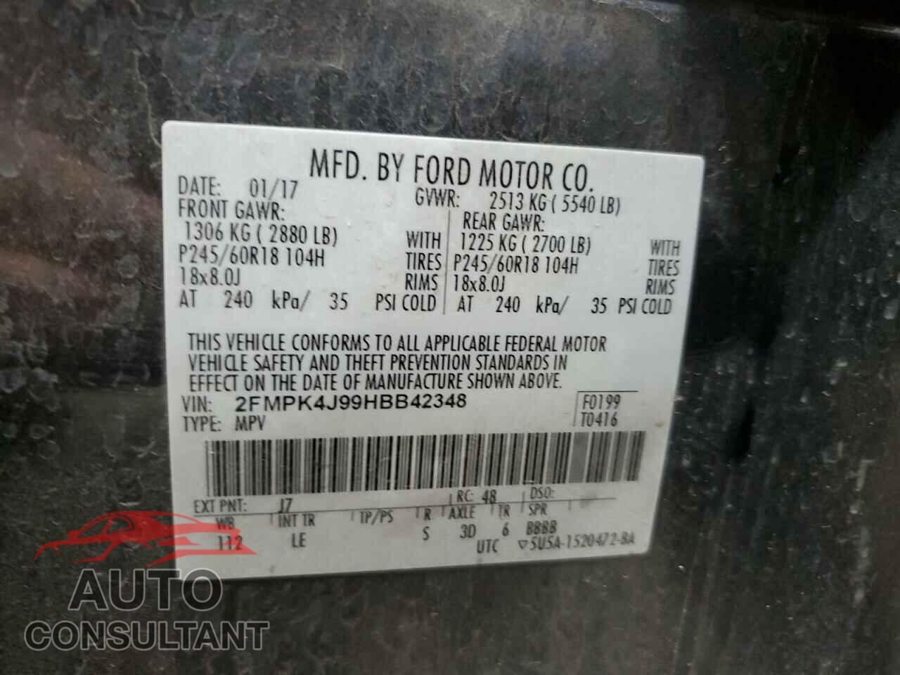 FORD EDGE 2017 - 2FMPK4J99HBB42348