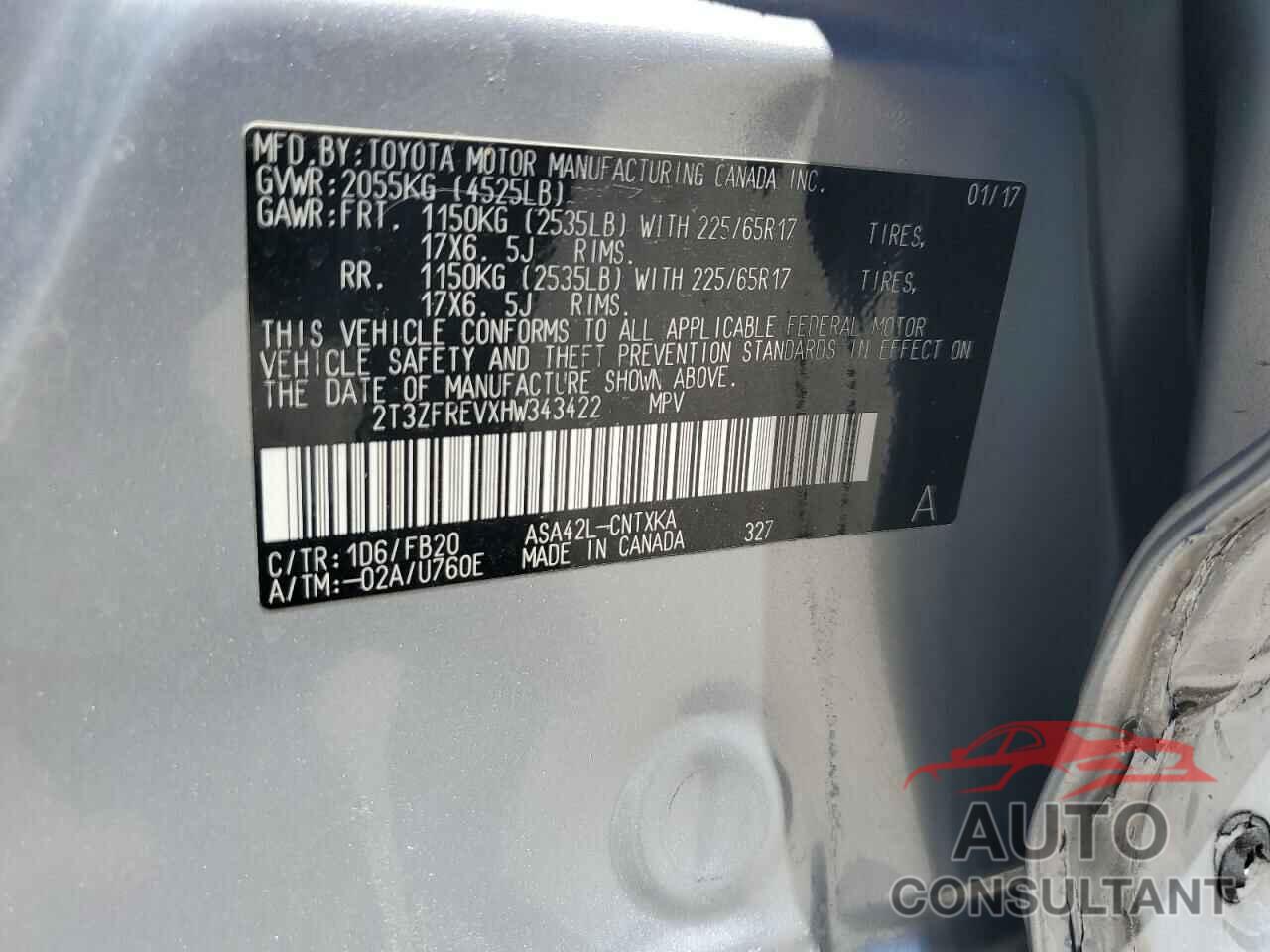 TOYOTA RAV4 2017 - 2T3ZFREVXHW343422