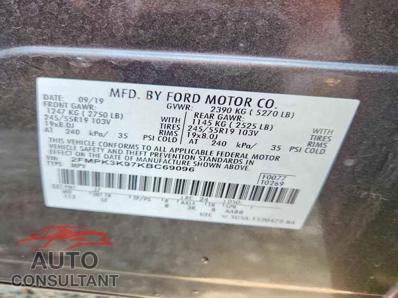 FORD EDGE 2019 - 2FMPK3K97KBC69096