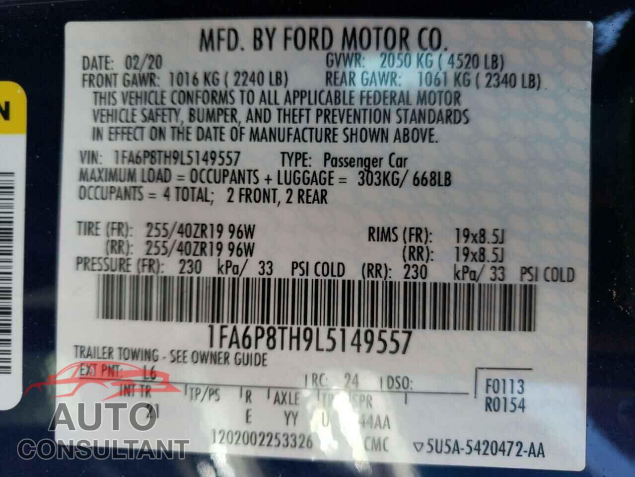 FORD MUSTANG 2020 - 1FA6P8TH9L5149557