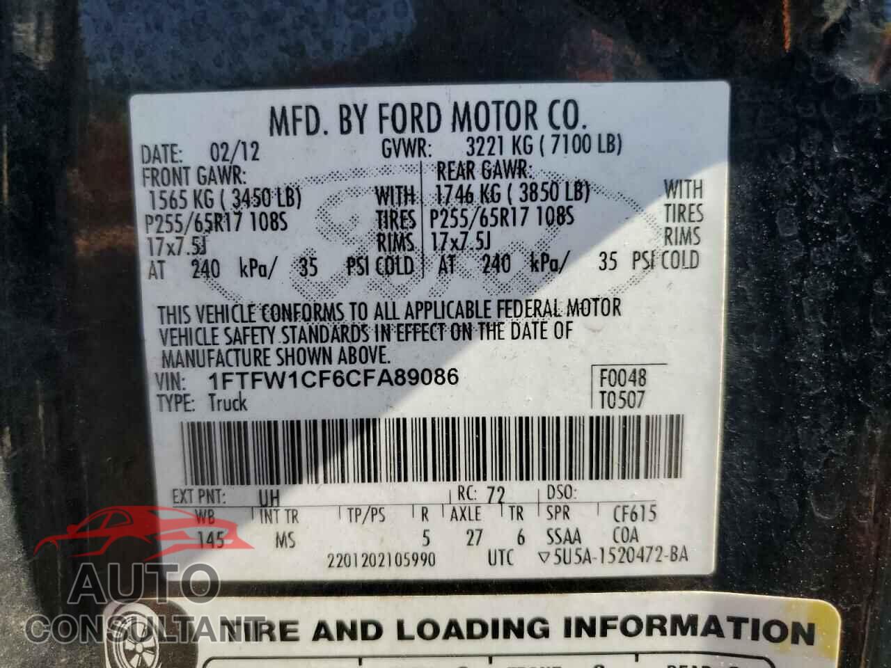 FORD F-150 2012 - 1FTFW1CF6CFA89086