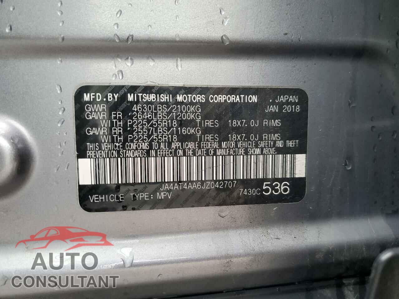 MITSUBISHI ECLIPSE 2018 - JA4AT4AA6JZ042707