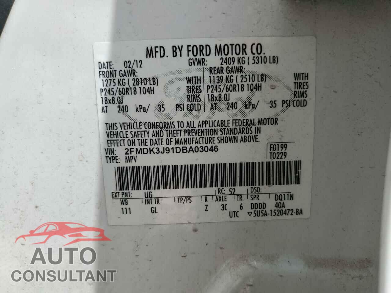 FORD EDGE 2013 - 2FMDK3J91DBA03046