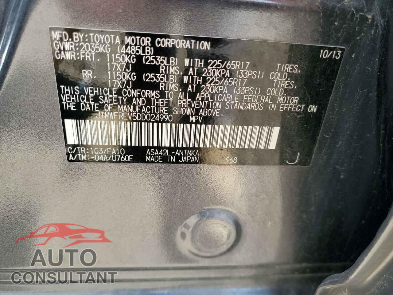 TOYOTA RAV4 2013 - JTMWFREV5DD024990
