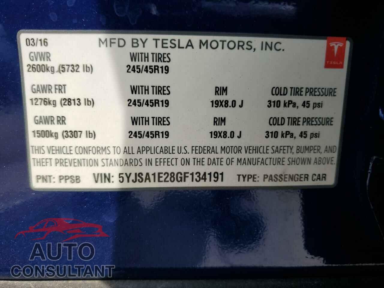 TESLA MODEL S 2016 - 5YJSA1E28GF134191