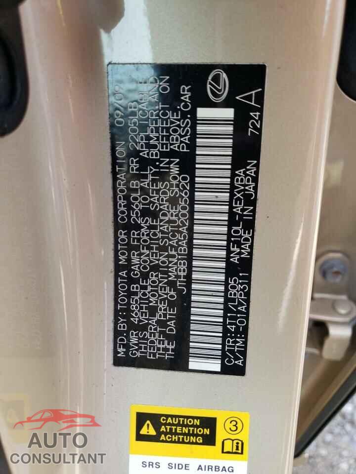 LEXUS HS 2010 - JTHBB1BA5A2005620