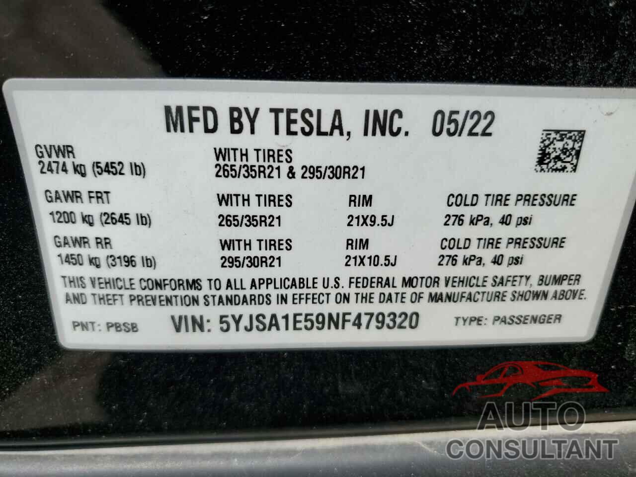 TESLA MODEL S 2022 - 5YJSA1E59NF479320