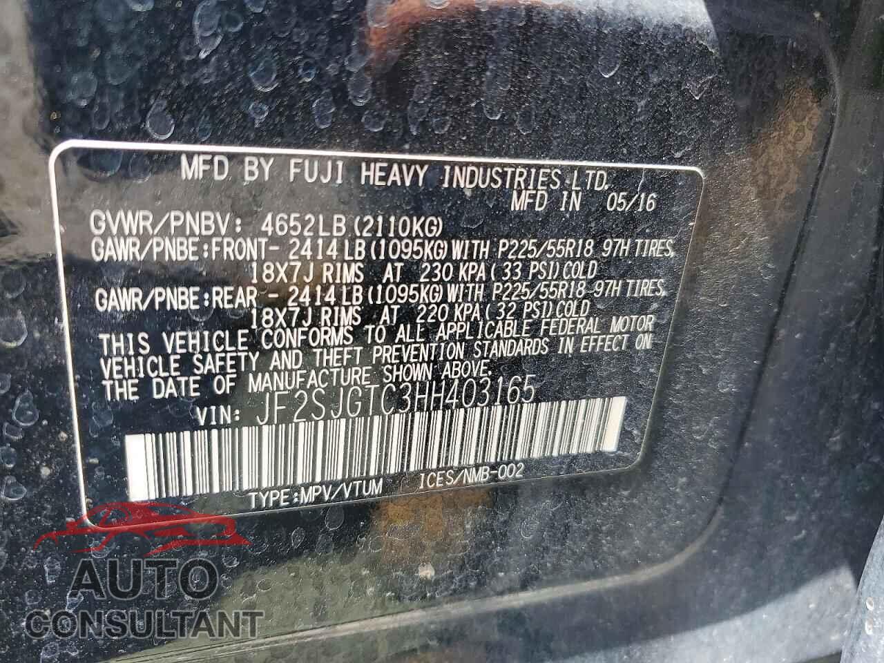 SUBARU FORESTER 2017 - JF2SJGTC3HH403165