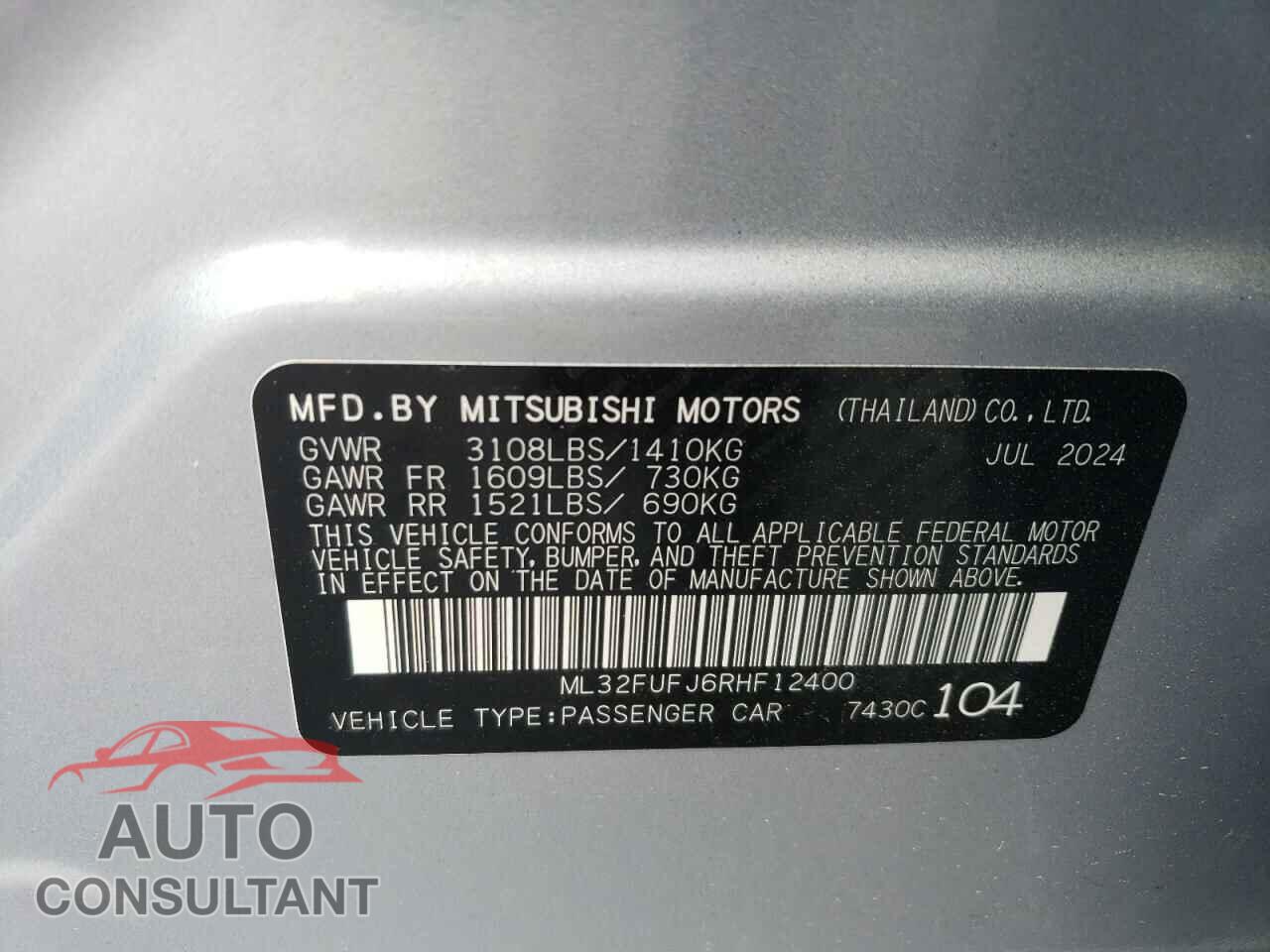 MITSUBISHI MIRAGE 2024 - ML32FUFJ6RHF12400