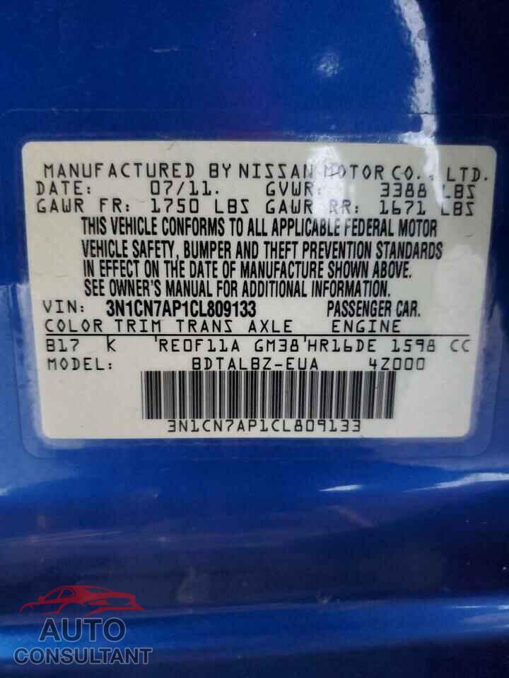 NISSAN VERSA 2012 - 3N1CN7AP1CL809133