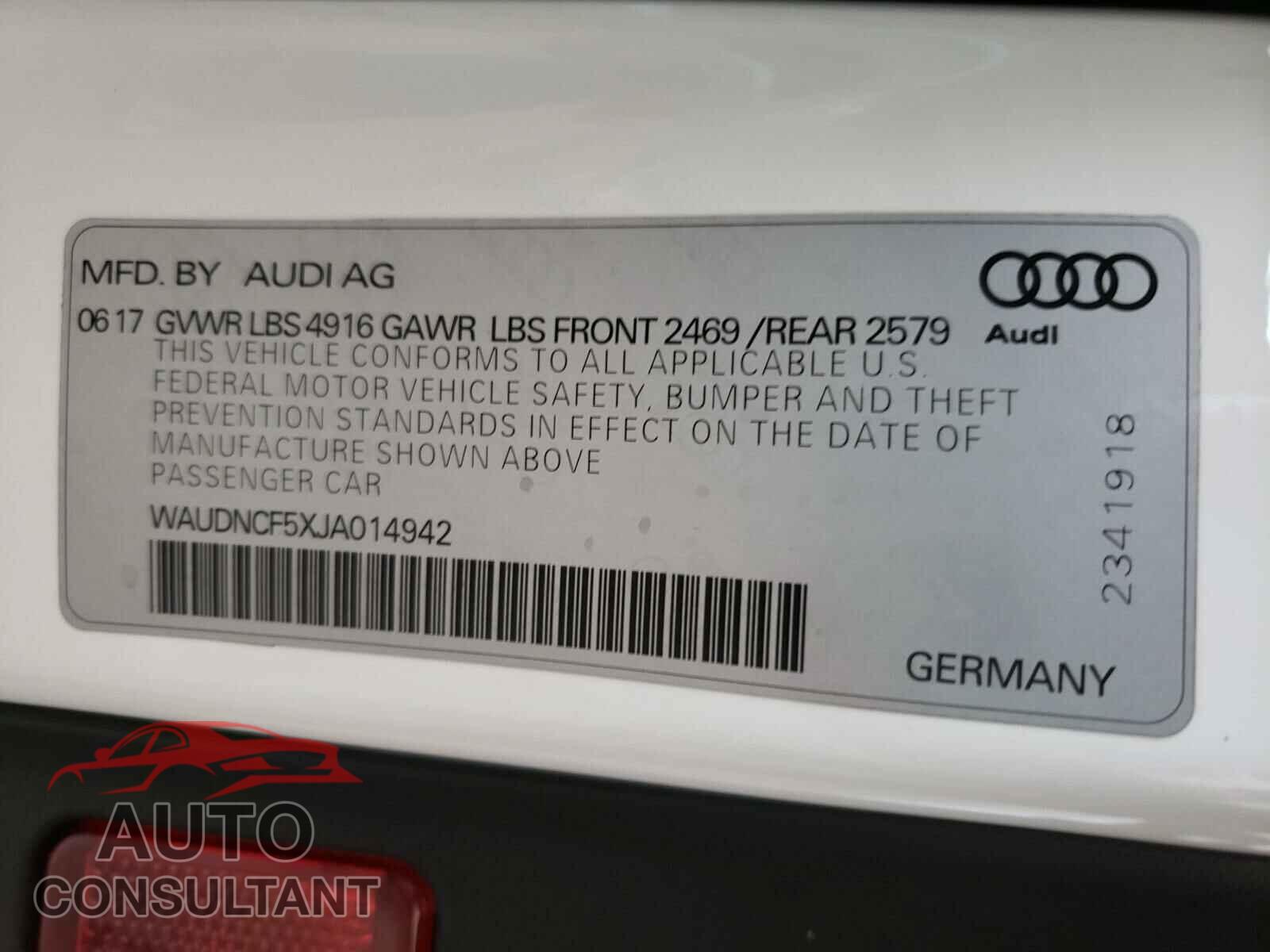 AUDI A5 2018 - WAUDNCF5XJA014942