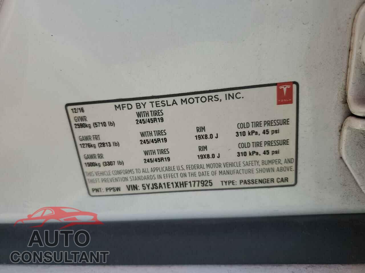 TESLA MODEL S 2017 - 5YJSA1E1XHF177925