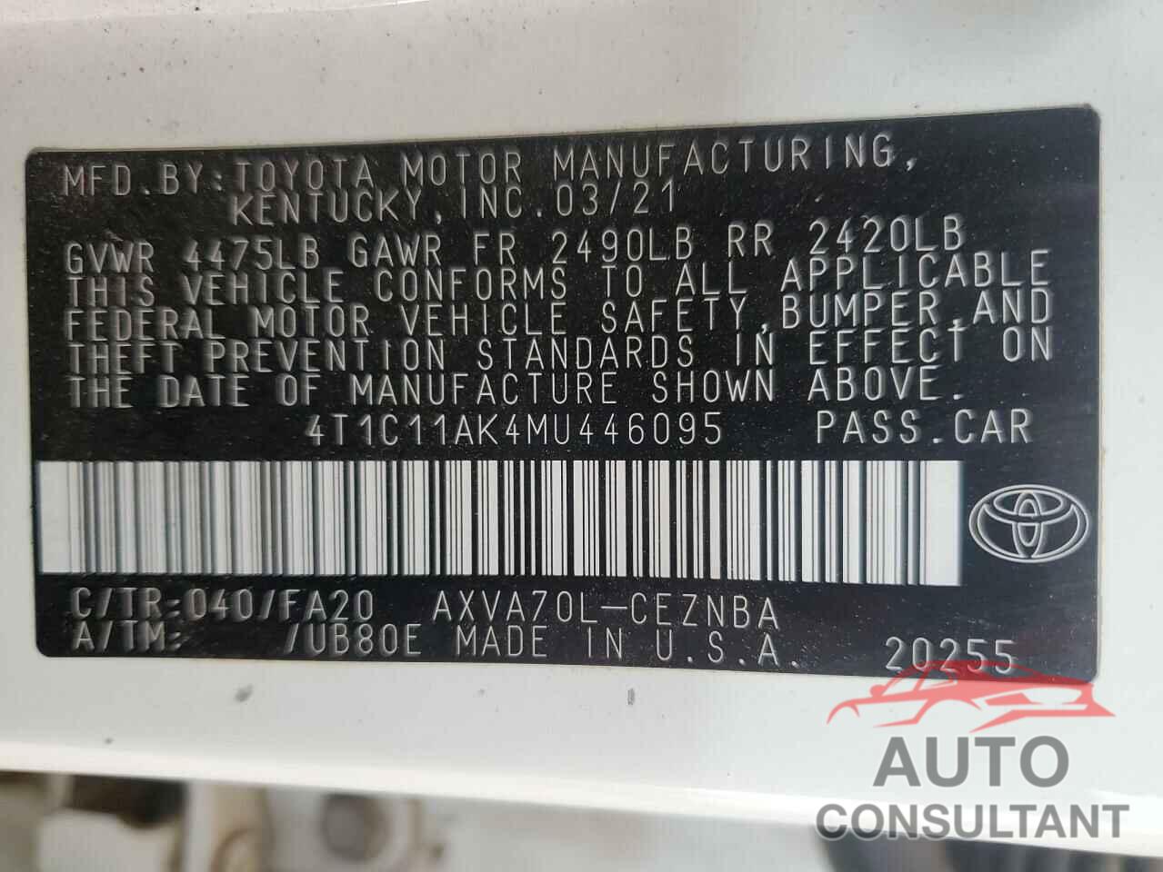 TOYOTA CAMRY 2021 - 4T1C11AK4MU446095