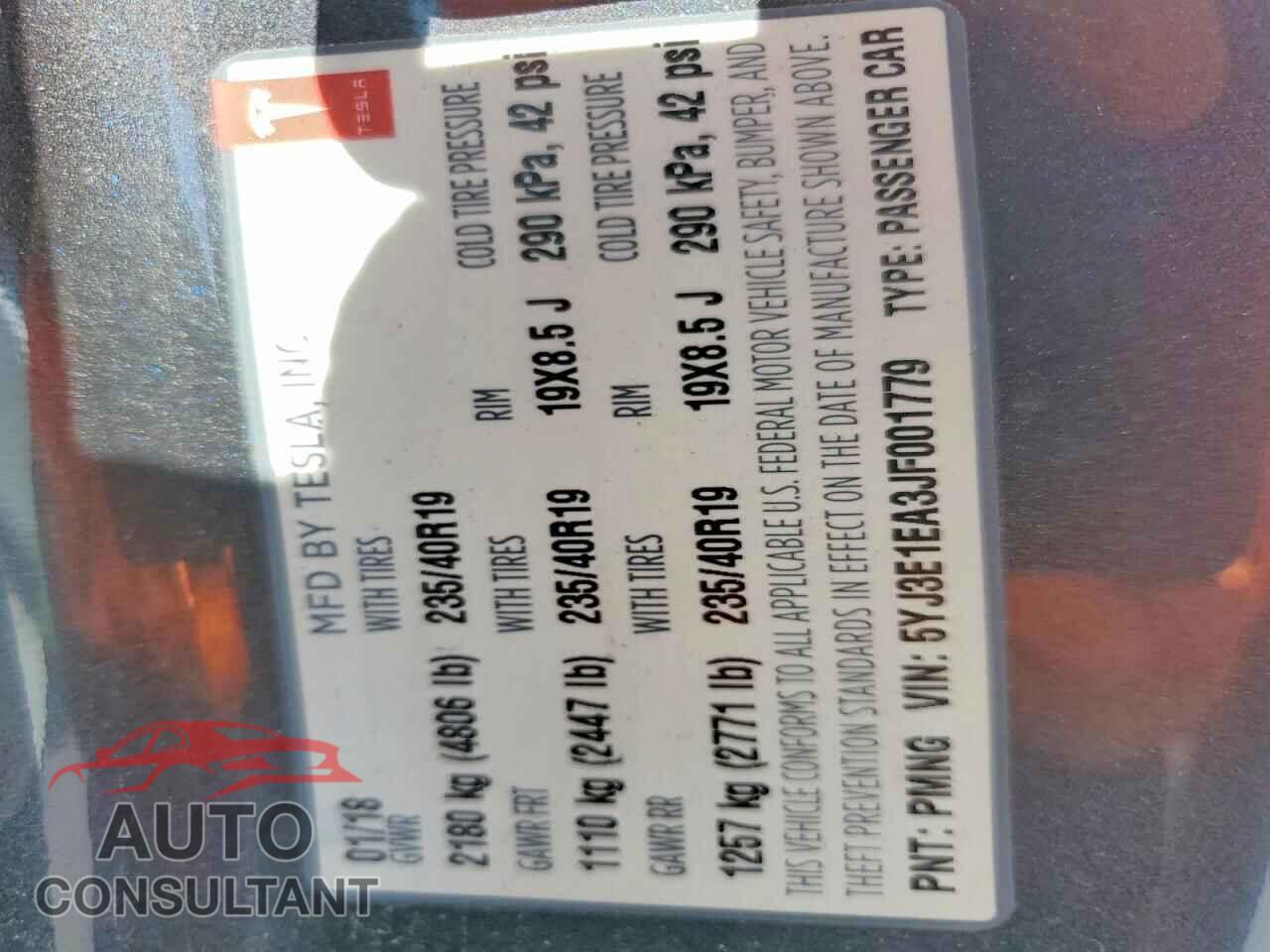 TESLA MODEL 3 2018 - 5YJ3E1EA3JF001779