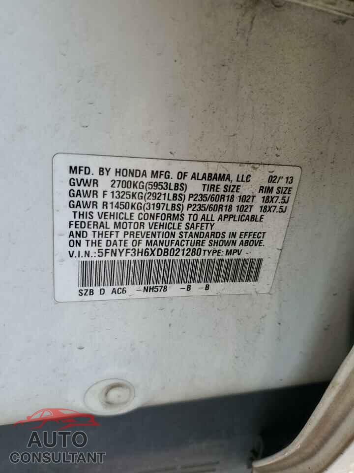 HONDA PILOT 2013 - 5FNYF3H6XDB021280