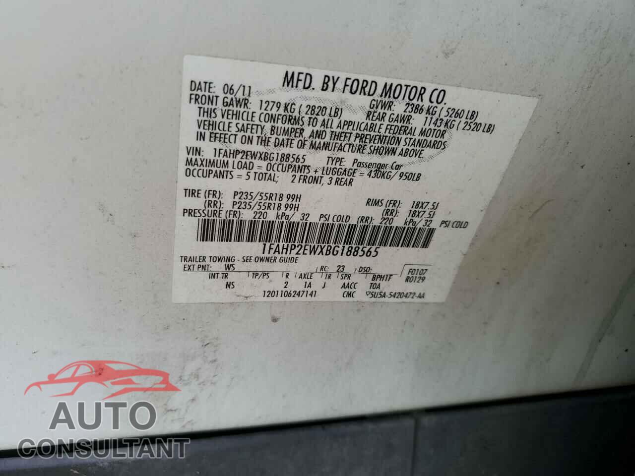FORD TAURUS 2011 - 1FAHP2EWXBG188565