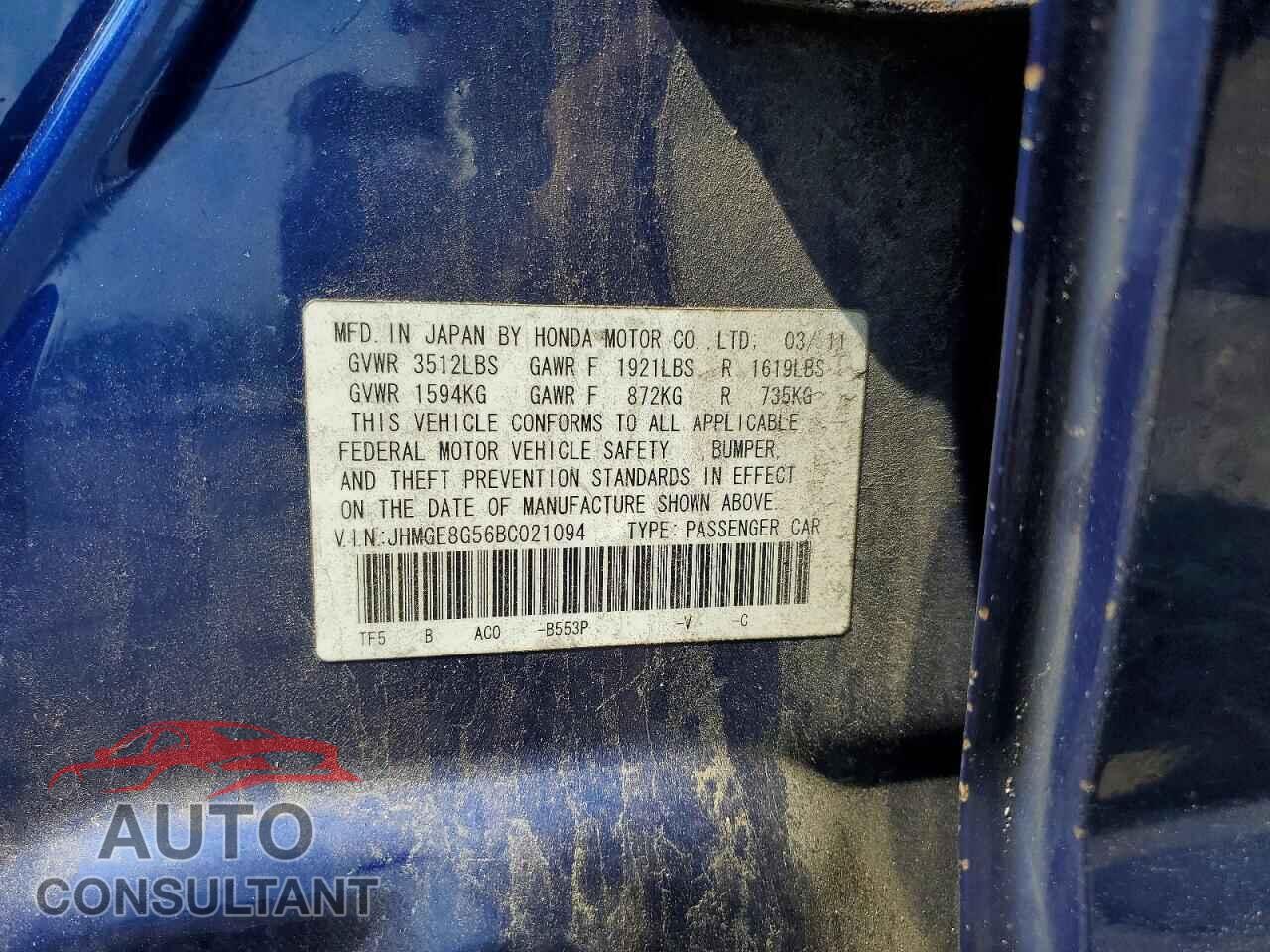 HONDA FIT 2011 - JHMGE8G56BC021094