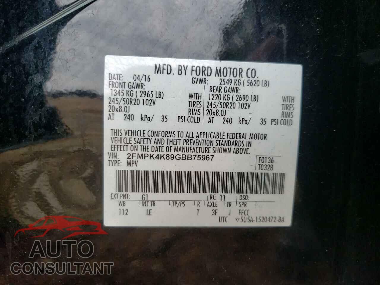 FORD EDGE 2016 - 2FMPK4K89GBB75967