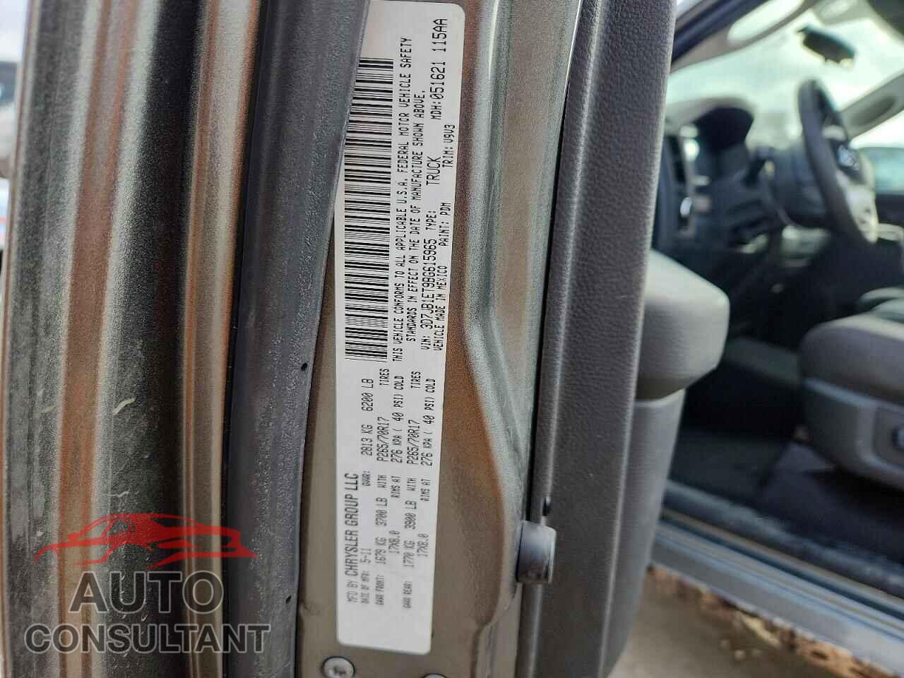 DODGE RAM 1500 2011 - 3D7JB1ET9BG615965
