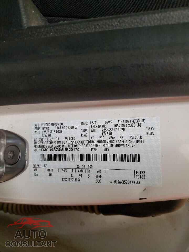 FORD ESCAPE 2021 - 1FMCU9BZ4MUB20170
