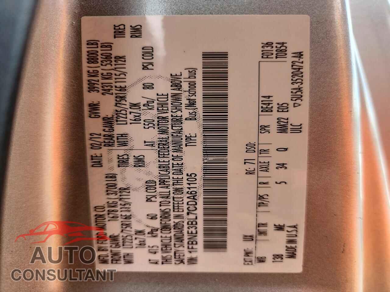 FORD ECONOLINE 2012 - 1FBNE3BL7CDA61105