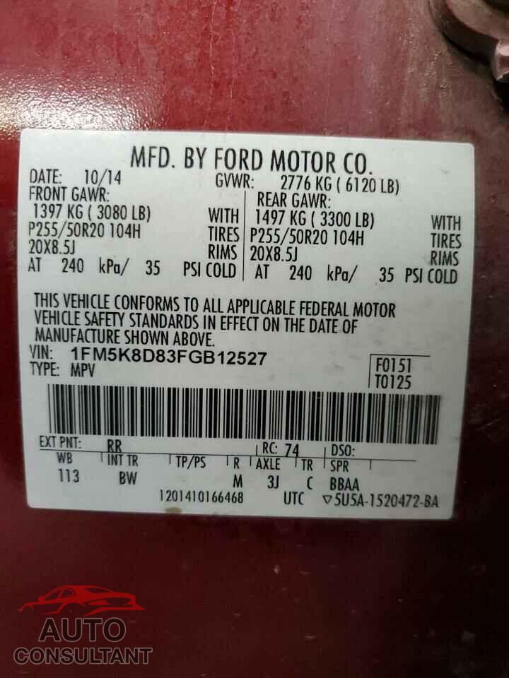 FORD EXPLORER 2015 - 1FM5K8D83FGB12527