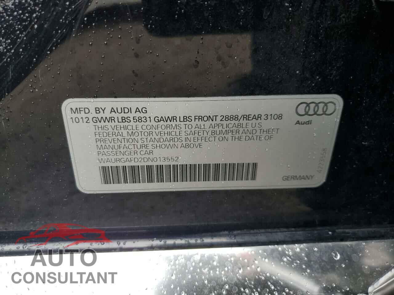 AUDI A8 2013 - WAURGAFD2DN013552