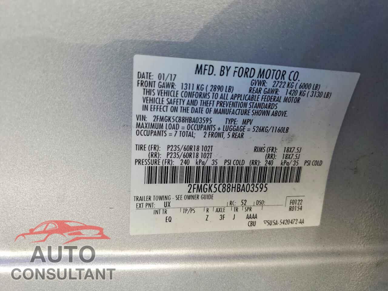 FORD FLEX 2017 - 2FMGK5C88HBA03595