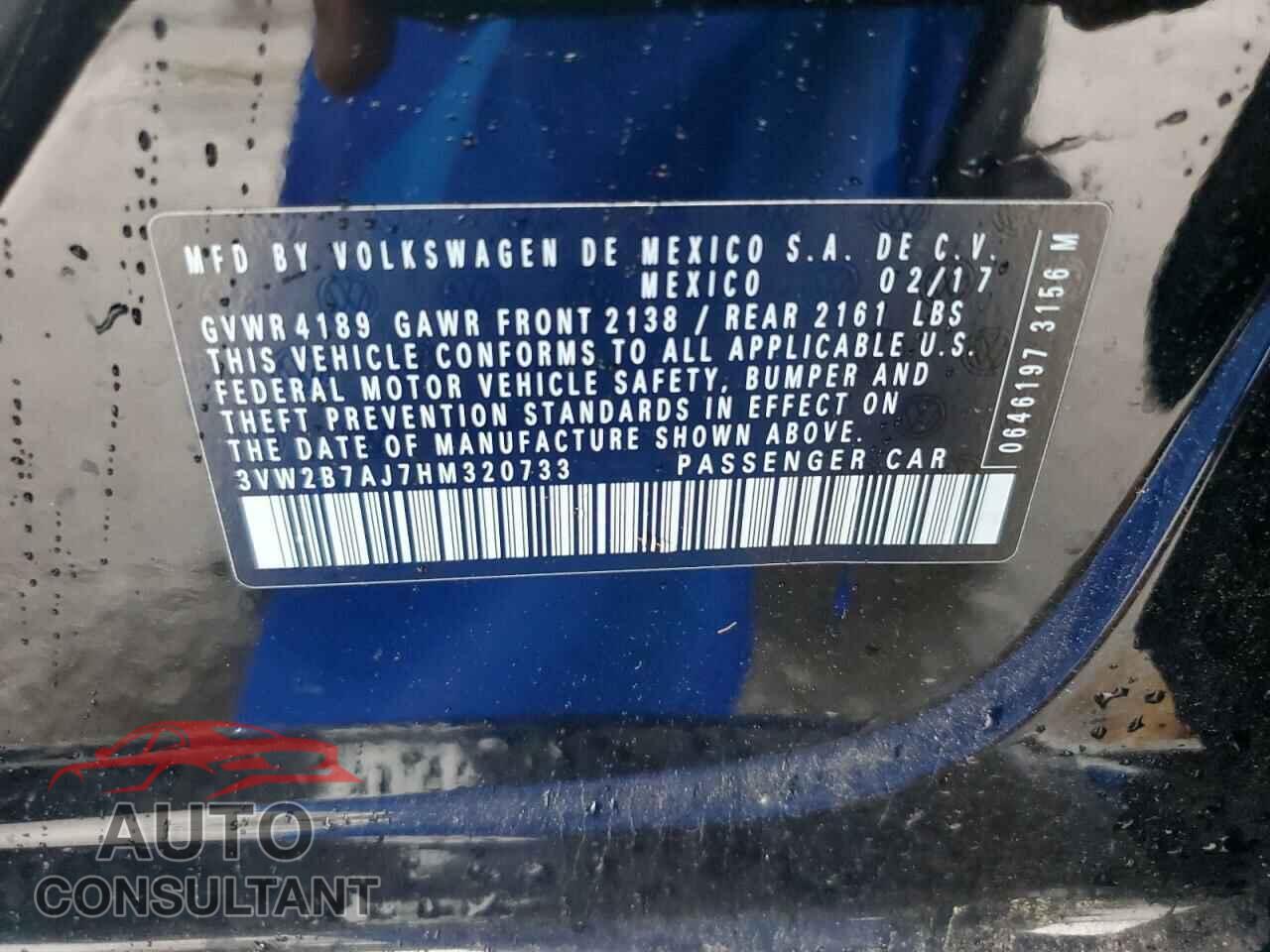 VOLKSWAGEN JETTA 2017 - 3VW2B7AJ7HM320733