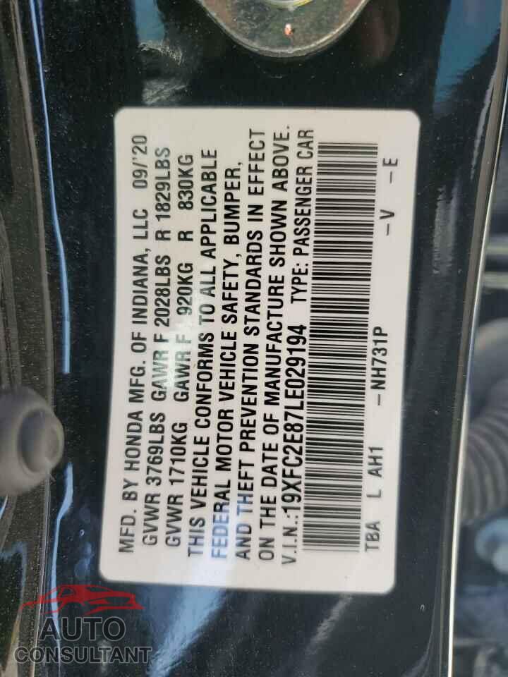HONDA CIVIC 2020 - 19XFC2E87LE029194