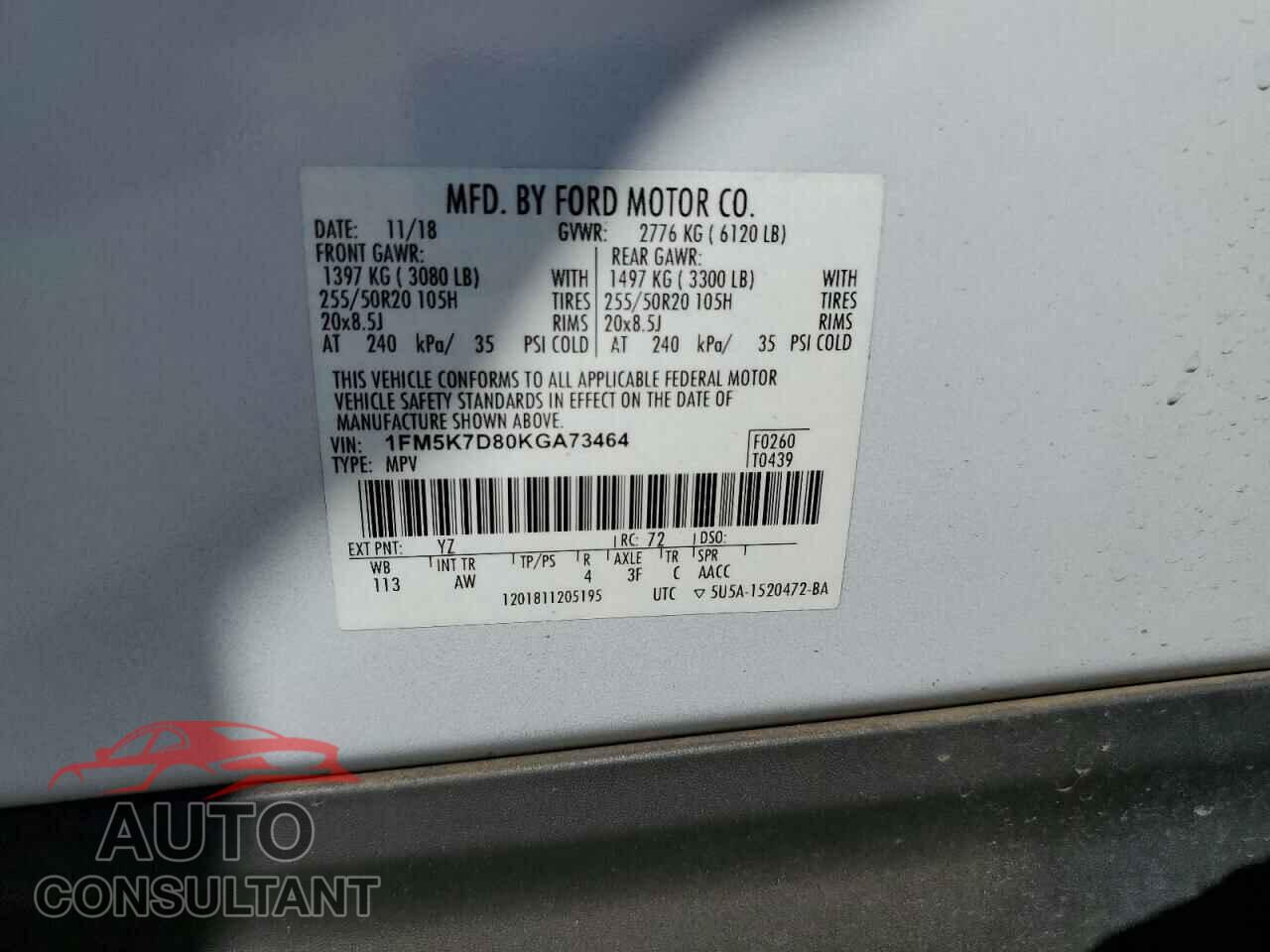FORD EXPLORER 2019 - 1FM5K7D80KGA73464