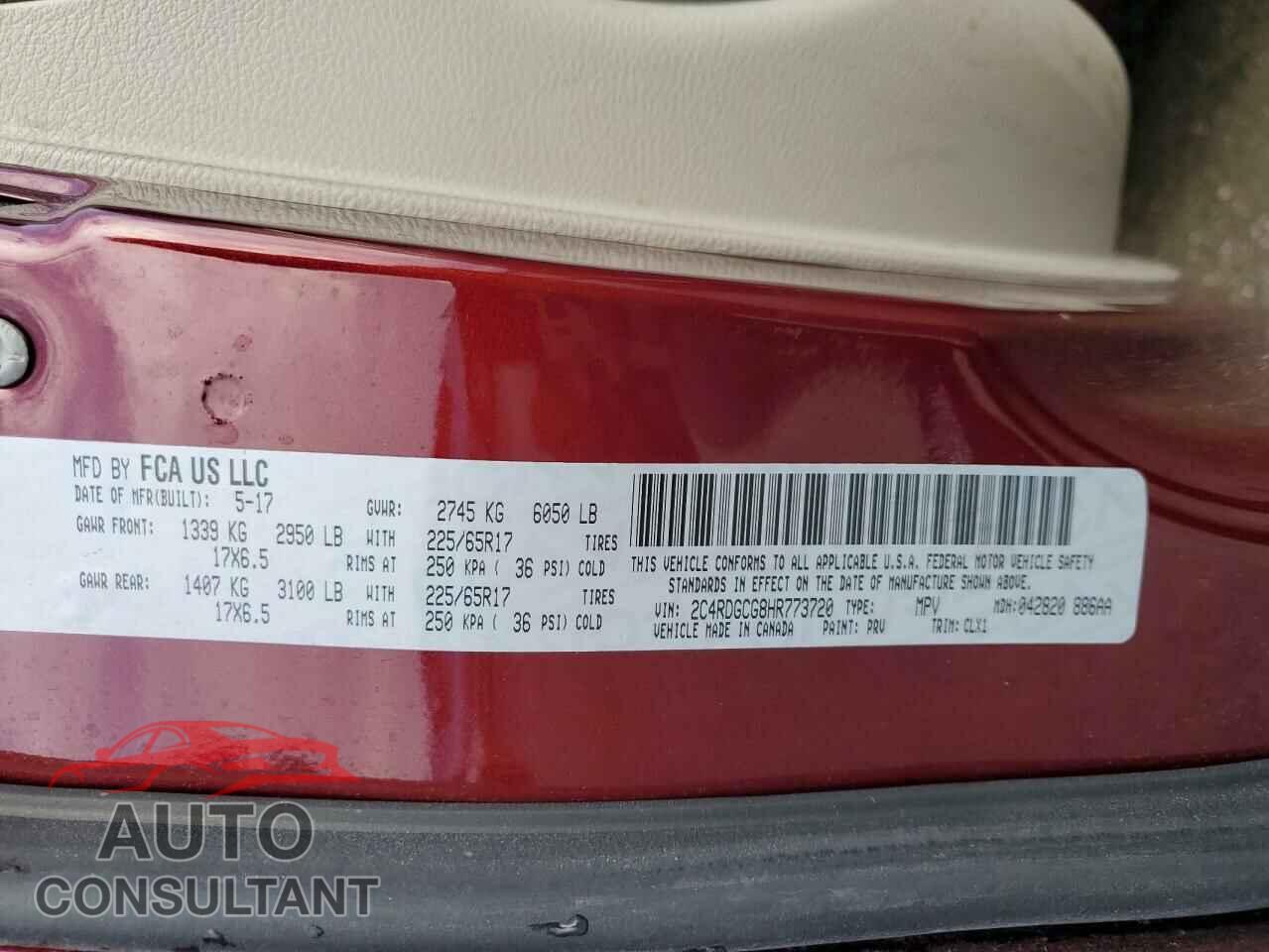 DODGE CARAVAN 2017 - 2C4RDGCG8HR773720