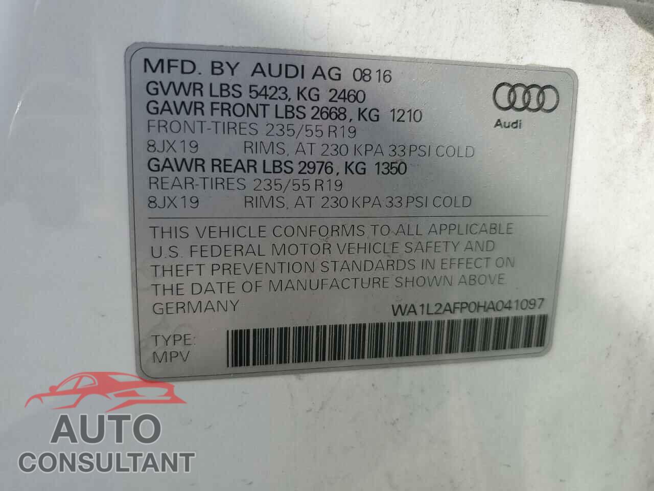 AUDI Q5 2017 - WA1L2AFP0HA041097
