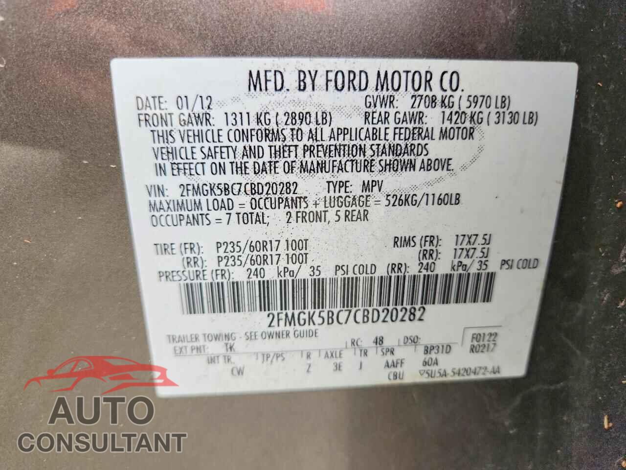 FORD FLEX 2012 - 2FMGK5BC7CBD20282