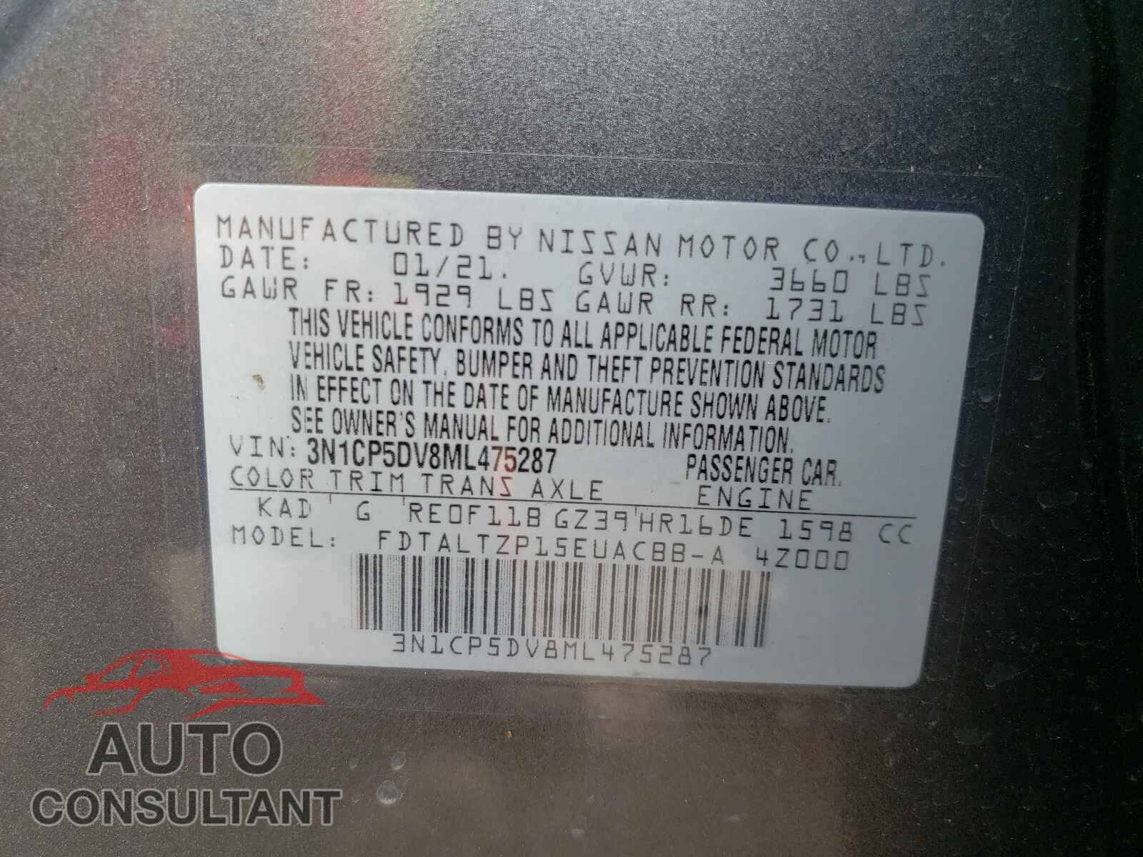 NISSAN KICKS 2021 - 3N1CP5DV8ML475287