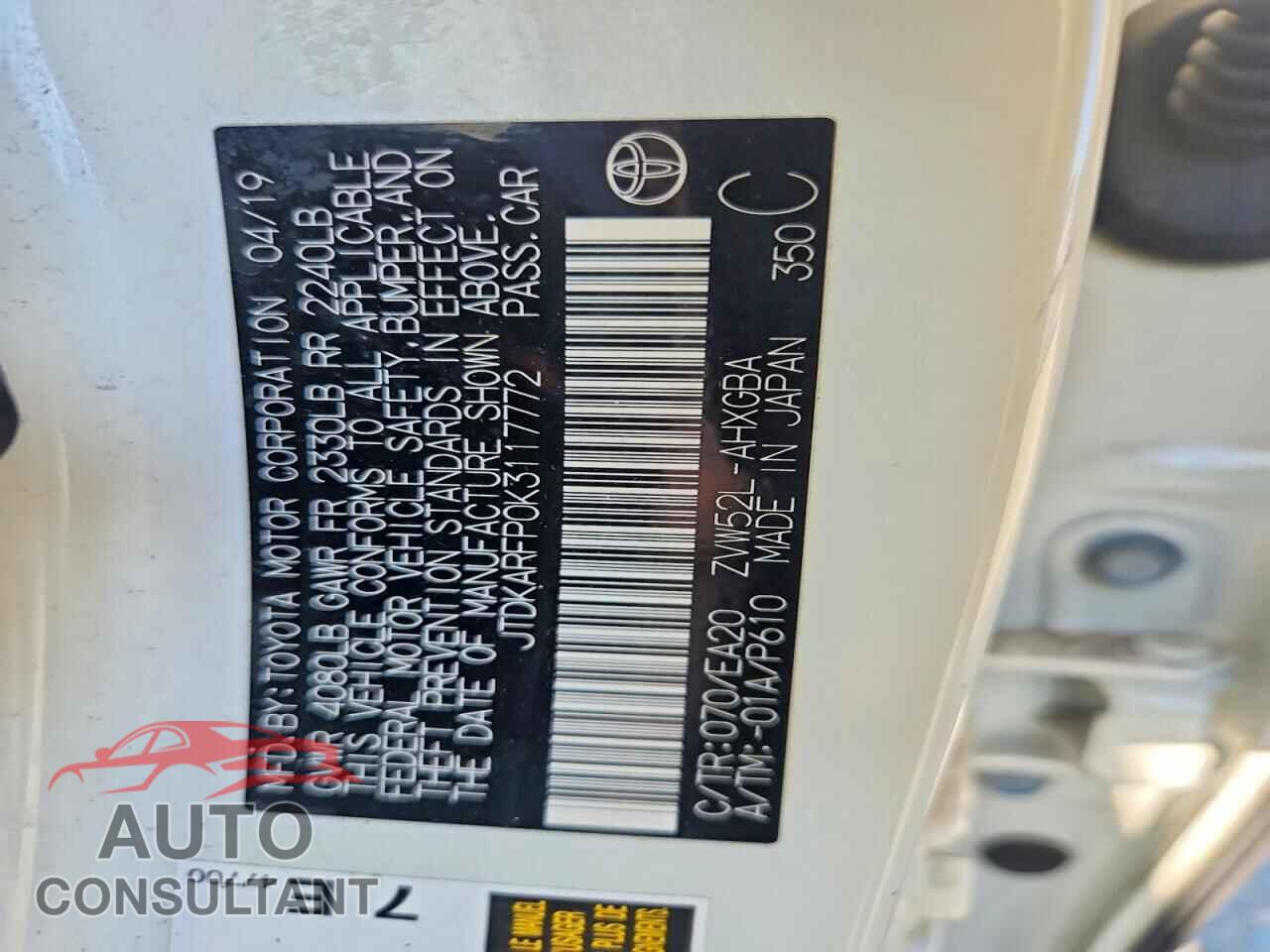 TOYOTA PRIUS 2019 - JTDKARFP0K3117772